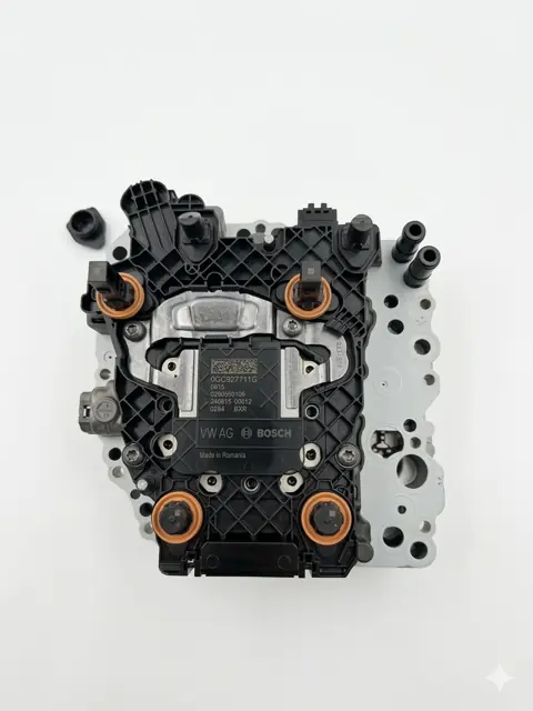 Valve body with solenoids, studio photo